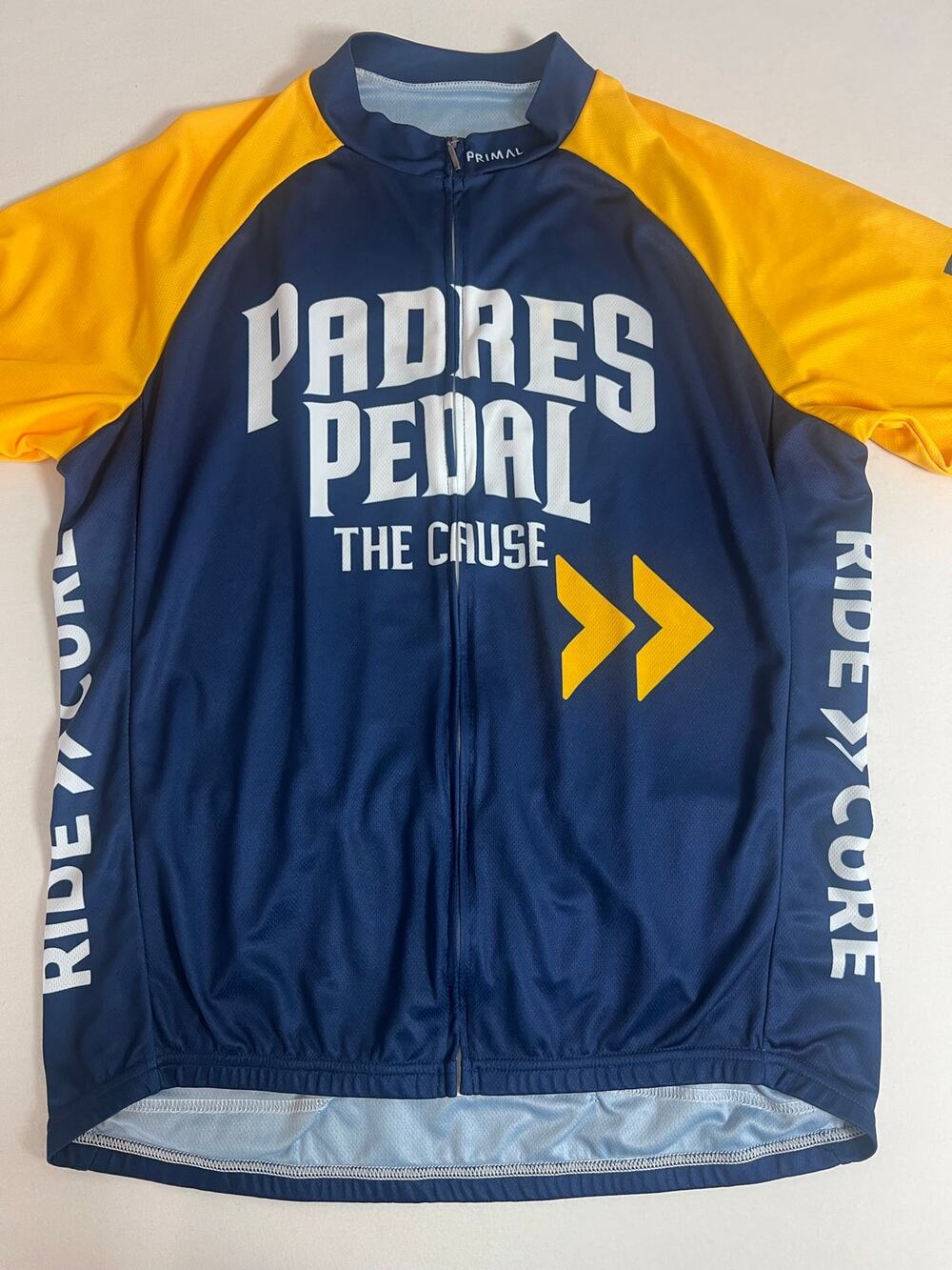 Primal Padres Pedal The Cause Cycling Jersey Men’s XL Blue Yellow Full Zip Bike